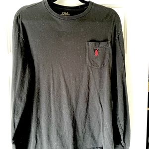 Men’s Medium Long Sleeve Black T Shirt With Red Logo